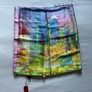 NWT Shanghai Story Colorful Cityscape Silk Scarf